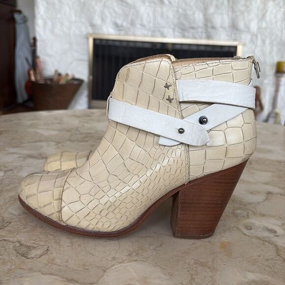 Rag & Bone Harlow Croc Embossed Leather Wrap Block Heel Ankle Boots - Picture 9 of 12